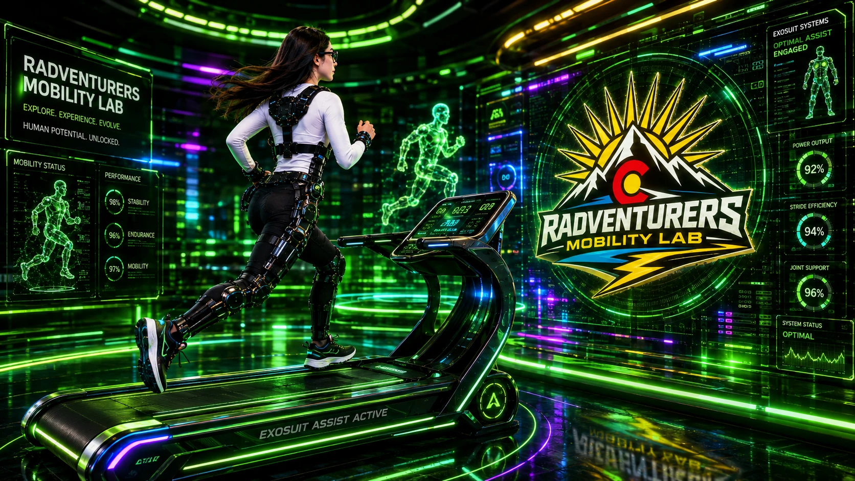 Radventurers Mobility Lab exoskeleton products and assisted running technology banner